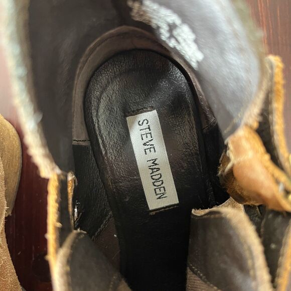 Steve Madden Raskal Suede Leather Ankle Booties Sz 8M Brown Cognac Western - Picture 9 of 11